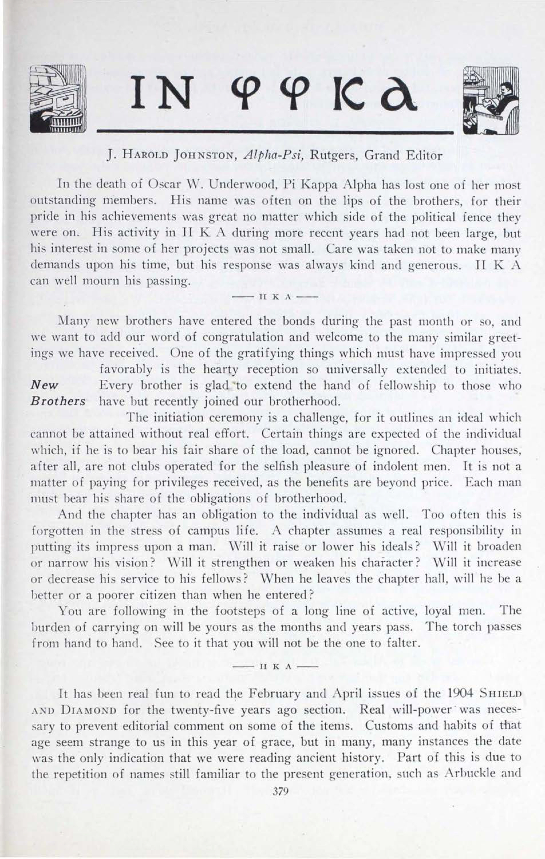In Phi Phi Kappa Alpha, April 1929